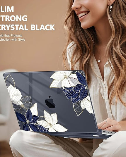 May Chen Case for MacBook Pro 14 inch, Models A2442 A2779 A2918 A2992 A3401 A3185 A3112 A3434, M1 M2 M3 M4 M5 Chip (2021-2025 Release), Plastic Hard Shell Case with Keyboard Cover, Elegant Flower