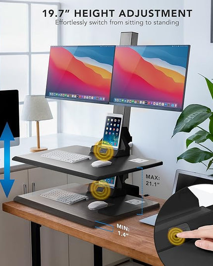 Mount-It! Double Monitor Electric Standing Desk Converter - 2 Screens Stand Up Desk Riser - Height Adjustable Desktop & 2 Mounts for Screens up to 32", Sit-Stand Convertor for Home, Office, School