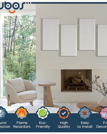 BUBOS 4 PCS Acoustic Panels,23.6''x11.8'' Fabric Soundproof Wall Panels,Self-adhesive Sound Absorbing Panels for Studios, Office, Home Theater,Fabric-Clad Linen