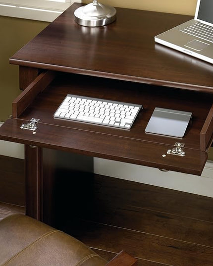 Sauder Palladia Computer Desk with Drawers, Home Office Desk with File Cabinet Storage Drawer, Cable Management, Keyboard Tray, in Select Cherry Finish