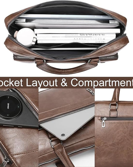 Brown Leather Laptop Bag for Men Stylish Mens Messenger Bag Durable Work Bag Practical Shoulder Bag Spacious Computer Briefcase