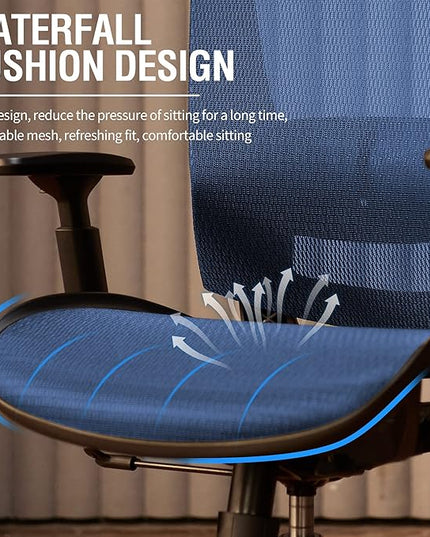 ELABEST Mesh Office Chair,Ergonomic Computer Desk Chair,Sturdy Task Chair- Adjustable Lumbar Support & Armrests,Tilt Function,Comfort Wide Seat,Swivel Home Office Chair (Blue)