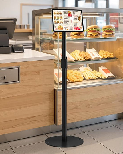 monTEK Anti-Theft Tablet Floor Stand, Frameless Universal Tablet Kiosk with Security Lock Fit 7”-15” Screen Size, Height Adjustable Floor Stand Compatible with IPad Pro/Air/Mini and Samsung Tab, Black