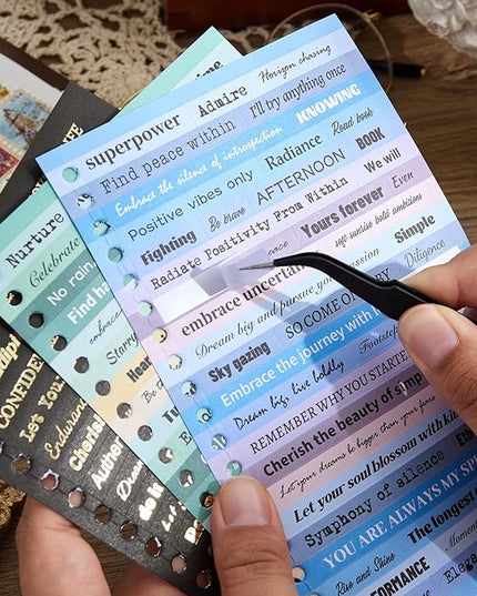 2500+ Pcs Word Stickers for Journaling, 50 Sheets Quote Sticker Gold Foil Art Scrapbook Supplies for Junk Journal, Scrapbooking Supplies for Bullet Journal Craft Small Talk Stickers for DIY Gift Card