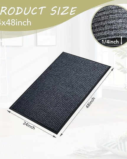 Front Door Mat,2'x4'Indoor Outdoor Door Mat,Heavy Duty Durable Welcome,Commercial Floor Mats Inside Outside Entrance, Waterproof All-Season, All-Weather Non Slip Backing Doormat for Entryway,Black