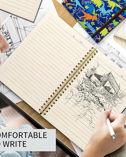Spiral Journal Notebook, A5 Cute Notebooks for Women Men, College Ruled Hardcover Notebook for Work & Note Taking, 60 Pages Double-Wire Journals for Writing (Dinosaur)