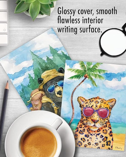 The Best Card Company Assorted Funny Wildlife Watercolor Blank Greeting Card Box Set - Incl. 10 Unique Notecards Designs + Envelopes for Thank You, Invitations - Animal's Day Off AM6670OCB-B1x10