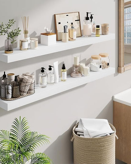 Fun Memories Floating Shelves 48 Inch, Extra Large Wood Shelf Set of 2, Hanging Wall Shelves for Bathroom, Living Room, Kitchen, Bedroom, White