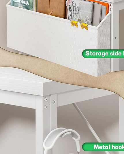63 Inch L Shaped Desk with 0.95 Inch Thicker Desktop & Storage Bag, Computer Desk with Power Outlets & Lights, Reversible Desk for Home Office, Corner Desk, Study Room, Bedroom, White