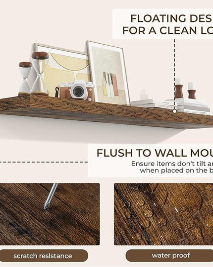 RICHFOCUS 55Inch Floating Shelves for Wall 1 Pack Shelves for Bedroom|Kitchen|Bathroom Wall Mounted Rustic Wood Floating Shelf with Invisible Brackets for Books|Storage|Decor, Rustic Brown