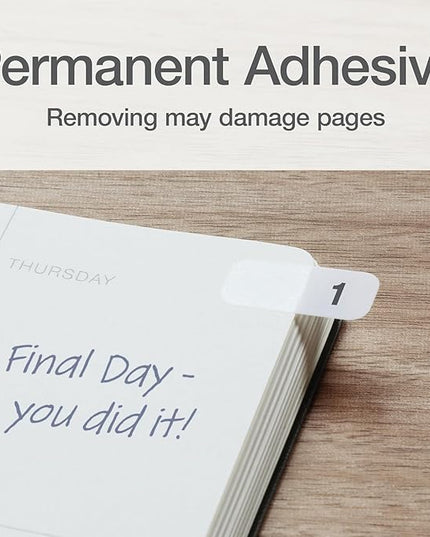 Redi-Tag Daily Adhesive Tabs, Preprinted Daily Tab, 12 Sets of 1-31 plus withBonus Blank Tabs, 7/17" x 1", Durable and Customizable Labels with Permanent Adhesive for Planners & Files, White (1006548)