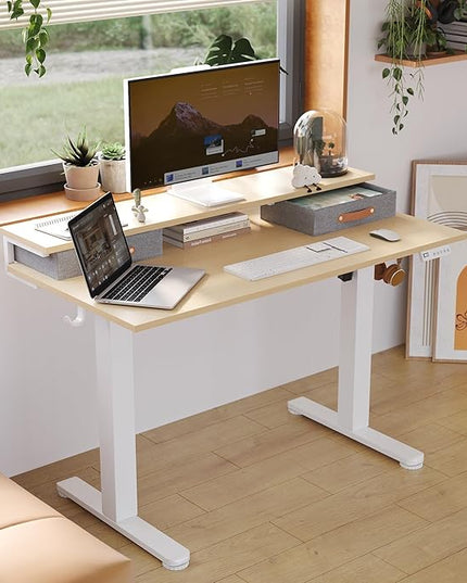 Claiks Electric Standing Desk with 2 Drawers, Adjustable Standing Desks with Storage, Height Adjustable Stand up Desk for Home Office with 2 Hooks,48 Inch Natural