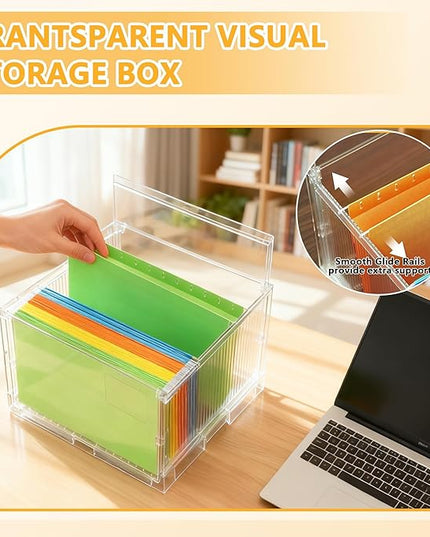 File Organizer Box with Lid,Hanging Filing Folder Organizer for Document Storage with Plastic Slide,Letter-size File Holder Filing Box for Office/Home/Decor/（2Pack）