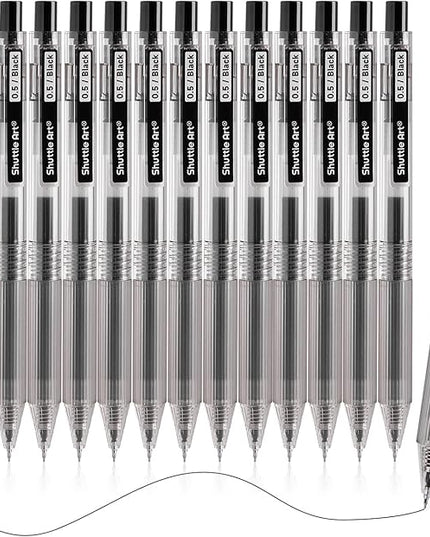 Shuttle Art Black Gel Pens, Ink Glide Series 15 Pack Retractable 0.5mm Fine Point Rollerball Gel Ink Pens Quick Drying Waterproof Smooth Writing with Comfortable Grip for Office School and home