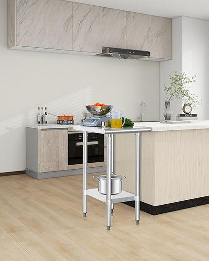 HARDURA Stainless Steel Table 24X18 Inches with Undershelf and Galvanized Legs NSF Heavy Duty Commercial Prep Work Table for Restaurant Kitchen Home and Hotel