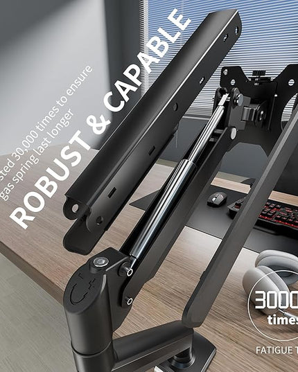 Single Monitor Arm Desk Mount，Gas Spring Monitors Arm for 17-32 inch Screens,Adjustable Computer Monitors Stand up to 4.4 to 19.8 lbs,Vesa Mount with Clamp and Grommet Base, VESA 75 & 100mm