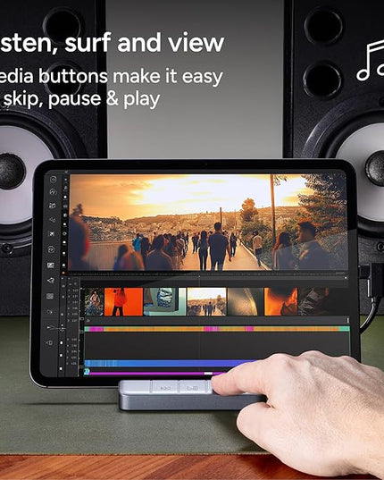 ZAGG 6-Port Media Hub – for iPad, Chromebook, Android & More – HDMI 4K 60Hz, USB-C PD 100W, USB-A 3.2 10Gbps, SD & MicroSD Card Readers, Audio Jack – Compact & Durable w/Media Buttons