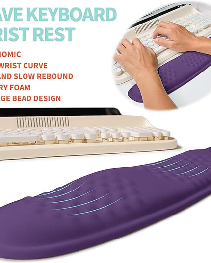 2-in-1 Ergonomic Set, Wave Rise Keyboard Wrist Rest and Massage Bulge Slope Mouse Pad Wrist Support, Cushion Memory Foam Integrated to Relieve Wrist Pain, Dark Purple