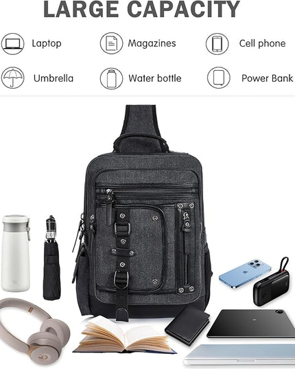 Schkleier Messenger Bag for Men Canvas Sling Bag Crossbody Backpack Laptop Shoulder Bag Hiking Daypacks Casual Tactical