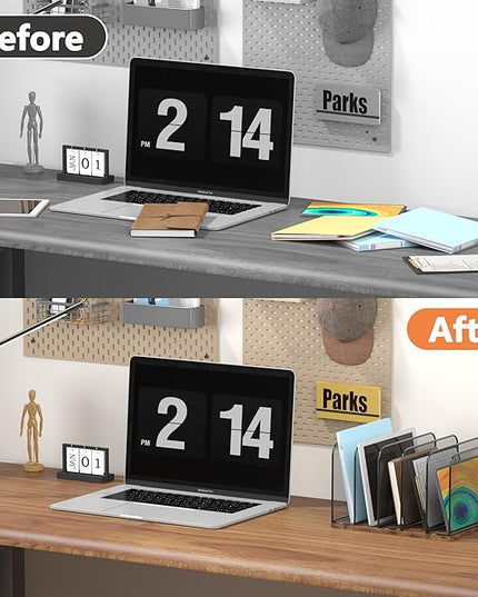 Piskyet Vertical Desk File Organizer, 5-Section Vertical File Folder Holder Stand,Metal Mail Paper Chromebook Organizer for Teacher Desk Office Classroom Desktop Organization