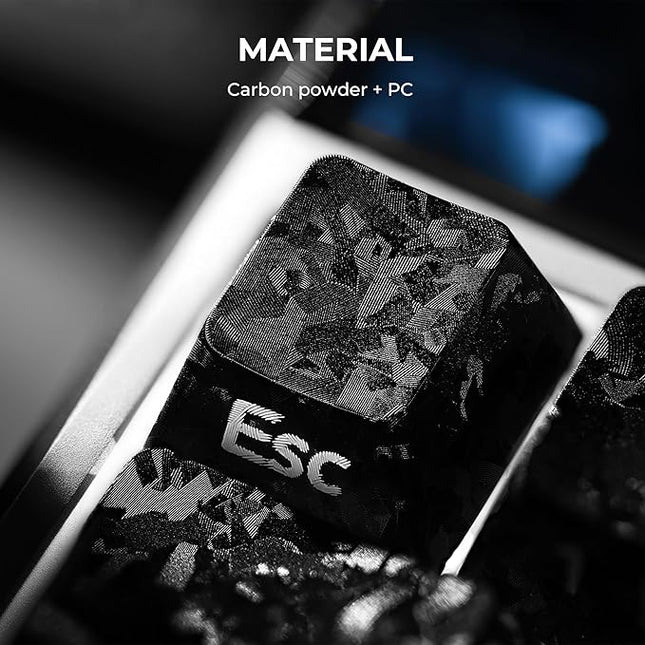 XVX Black Keycaps, Forged Carbon-Look Cherry Profile Keycap Set, 119-Key Keyboard Keycaps Compatibility with ANSI Layout MX Switches Mechanical Keyboard