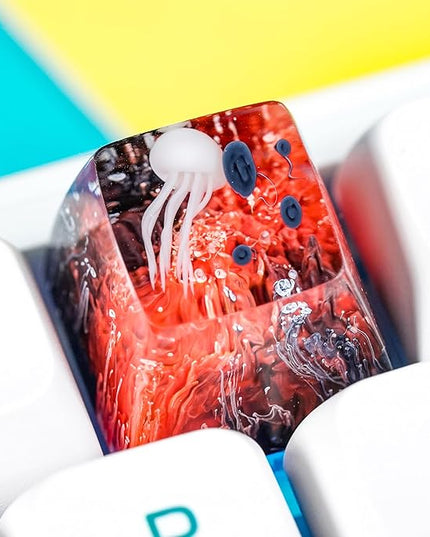 Jellyfish Artisan Keycap Red Black Coral Reef R1 SA Profile Custom Sea Creature Keycaps 1U ESC Handmade Gaming Sea Resin Key Cap Cherry MX Switch Compatible Mechanical Keyboard Jellyfish Lover Gift