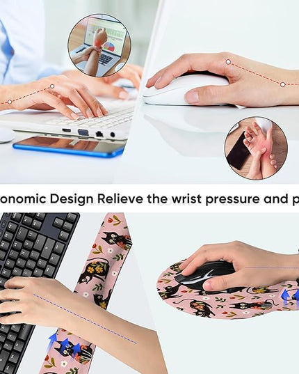 RICHEN 3 PCS Computer Mouse Pads for Desk with Coaster Set, Non-Slip Keyboard Wrist Rest and Mouse Pad Set, Ergonomic Design (YKMWR-51)