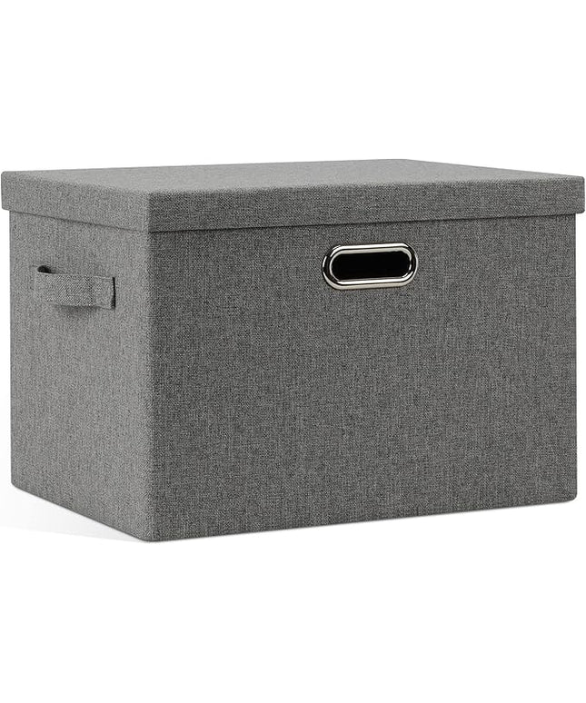 Large 17" 36 Quart Collapsible Stackable Storage Bins with Lids, 1 Pack Grey Foldable Fabric Closet Storage Boxes with Lids, 4 Handles Heavy-duty Linen Cube Baskets for Bedroom
