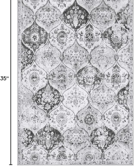 Lahome Moroccan Trellis Washable Rug, 2x3 Kitchen Rugs for Entryway Bathroom, Non-Slip Indoor Door Mat Ultra-Thin, Small Oriental Throw Carpet for Bedroom Entry, Silver/Grey