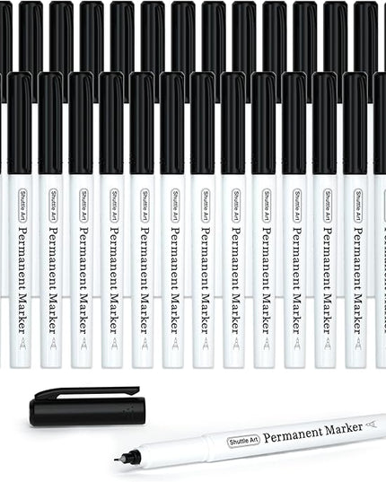 Shuttle Art Permanent Marker, 30 Pack Ultra Fine Point Black Permanent Marker set, Works on Plastic,Wood,Stone,Metal and Glass for Doodling, Marking