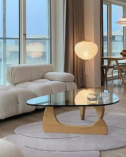 EASYSOUL Modern Glass Coffee Table, 32.68W x 22.44L x 15.75H in, Abstract Round Tea Tables for Living Room Home Office Industrial Cocktail Tables (Log-Clear Glass, 44.88")