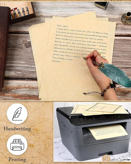 Epakh 100 Pcs Old Age Parchment Paper 8.5 x 11 Inch Standard Letter Vintage Colored Old Parchment Semblance Double Side Printing Paper (Light Beige)