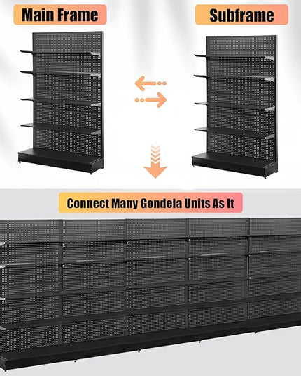 Eastern Tree Pegboard Display Stand, 4x6.5 Feet Gondola Retail Shelving Wall Display for Convenient Grocery Office Supply or Retail Stores, Standing Peg Board Display Rack with 30 Hooks, No 4 Shelves