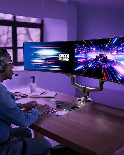 Mount-It! Proflex Series Heavy-Duty Dual Monitor Arm for 17–35” Screens, Gas Spring, Full Motion, USB-C & USB 3.0 Ports, VESA 75/100, Fits Ultrawide & Curved Displays, Clamp or Grommet Base