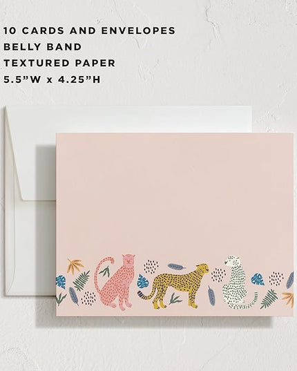 Minted Sweet Tropical Stationery Set, Set of 10, Flat Note Cards & Envelopes for Invitiations and Handwritten Thank You Messages, Jungle Cats & Foliage Design, Gifts for Teachers, Luxurious Paper
