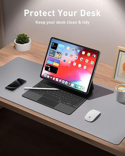 Aothia Leather Desk Pad Protector, Mouse Pad, Office Desk Mat, Non-Slip PU Leather Desk Blotter, Laptop Desk Pad, Waterproof Desk Writing Pad for Office and Home (36" x 17", Light Grey)