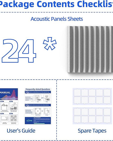 24 Pack Sound Proof Foam Panels for Wall with Self Adhesive, 3" X 12" X 12" High Density Acoustic Panels Sound Absorbing Quick-Recovery, Wedges Soundproof Wall Panels for Gaming & Studio Decor - Gray