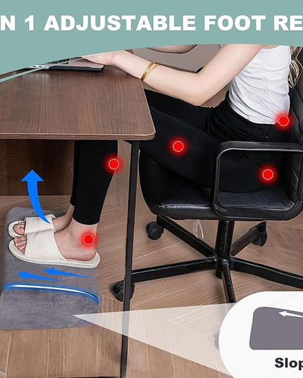 3 Adjustable Heights Foot Rest for Under Desk at Work - Ergonomic High Density Foam Footrest with Washable Cover, Foot Stools for Office, Home, Gaming (Grey)