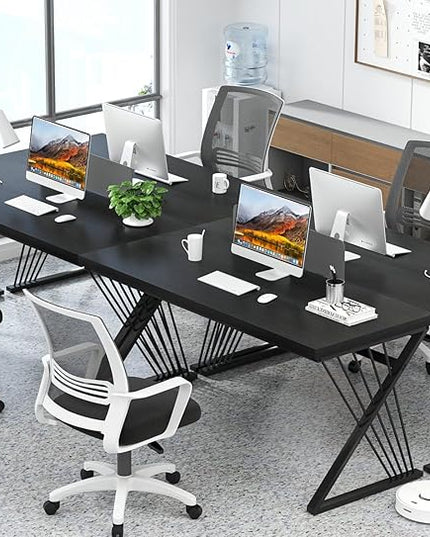 FOLUBAN Black Desk, Modern Wood and Metal Computer Desks for Home Office, Simple Writing Work PC Desk for Bedroom, Industrial Study Gaming Table for Living Room, 60 Inch