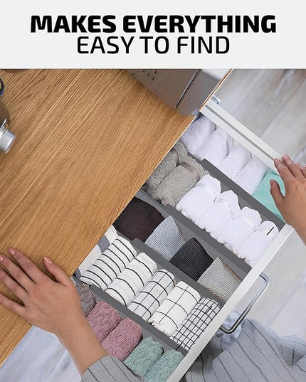 Bambüsi 4 Pack Drawer Dividers - 2.6" High, 16-22" Adjustable Bamboo Drawer Organizers for Clothes, Expandable Dresser Separators in Bedroom/Bathroom/Kitchen/Office Organization and Storage (Grey)
