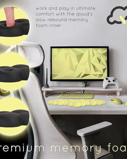 Qloud Cloud Wrist Rest Keyboard Wrist Rest for Computer Keyboard Pad, Cloud Keyboard Wrist Rest, Wrist Pad for Keyboard, Memory Foam, Non Slip Base, Comes with Mouse Pad - Yellow