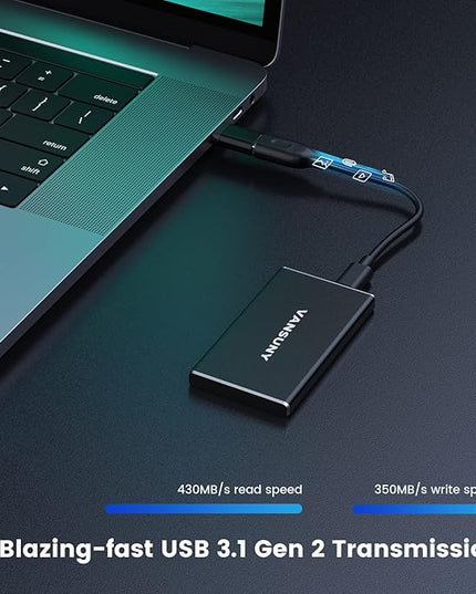Vansuny 250GB Portable External SSD, USB 3.1 Gen2 430MB/s High-Speed Data Transfer, Metal USB C Mini Portable External Solid State Drive for PC, Laptop, Phones and More