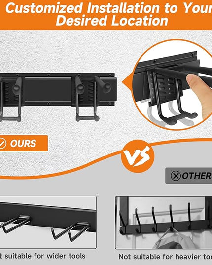Garden Tool Organizer Wall Mount, Heavy Duty 48 Inches Garage Organization and Storage Racks for Yard Tools with 6 Hooks, Tool Hangers Holders for Hanging Folding Chair, Rake and Shovel