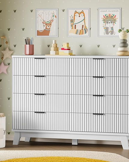 BORNOON 53" Tall Dresser for Bedroom, 8-Drawer Fluted Chest of Drawers, Modern Wood Highboy with Metal Slides and Handles, Anti-Tip Kit, Vertical Clothes Storage Organizer for Apartment, Closet
