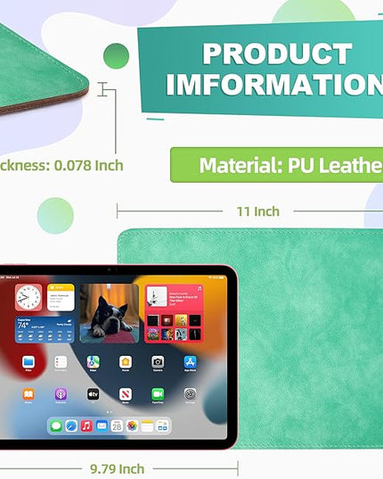 PU Leather Mouse Pad with Stitched Edge, Micro-Fiber Base, Non-Slip Waterproof, 8x11Inch (Mint Green)