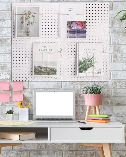 4 Pair Pegboard Display Shelves Expandable Width Metal Magazine Holder Hanging Wall File Organizer Pegboard Accessories Wall Decor for Pantry Exhibitions Trade Show Retail Store(Rose)