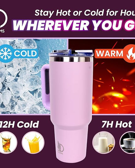40oz Insulated Tumbler with Handle, Leakproof Straw Lid & Carry Handle - Double Wall Vacuum Insulation Keeps Ice 24 Hours, BPA Free Stainless Steel Water Bottle (Seashell)