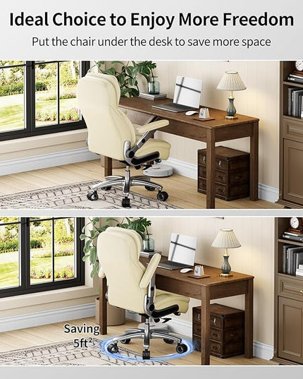 Big and Tall Office Chair, 600lbs Heavy Duty Desk Chair with 5D Arms, Adjustable Lumbar Support & Height, Tilt Function, PU Leather High Back Ergonomic Executive Computer Chair with 3'' Silent Casters