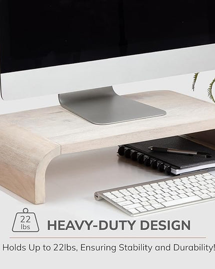 Anji Mountain Wood Monitor Stand Riser Desk Desktop Organizer Table for Home, Office Workspace, Laptop Riser, Ergonomic Design Stand for Gaming Setup, White Wash