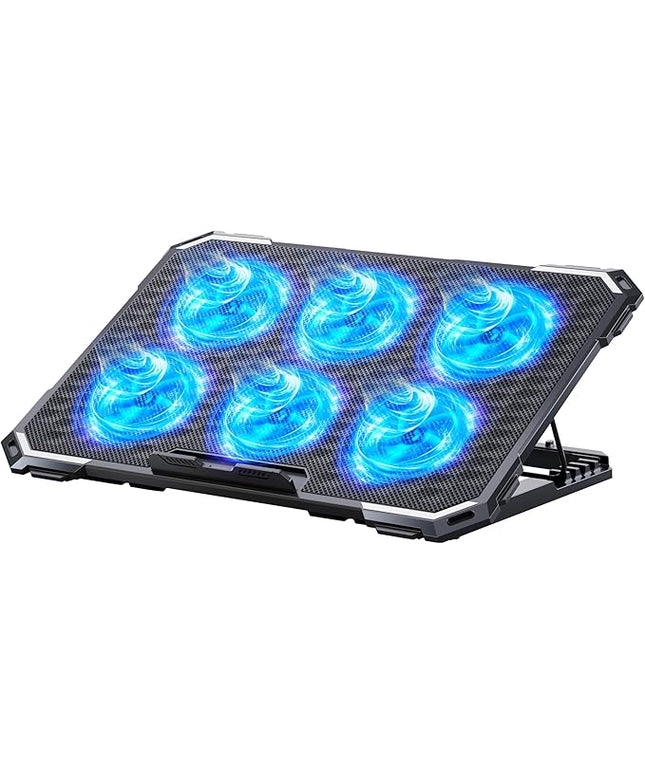 ICE COOREL Laptop Cooling Pad with 6 Cooling Fans, Cooling Pad for Laptop Fan 13-15.6 Inch, Laptop Cooler Stand with 6 Height Adjustable, Notebook Cooler Pad with Two USB Port